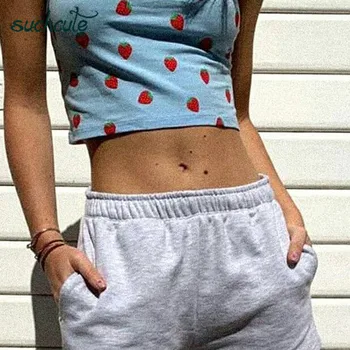 SUCHCUTE Jordbær print kvindelige t-shirt med Spaghetti-Stropper tee sommeren 2020 tynde tee streetwear strække kvinder casual outfits