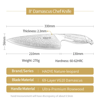 Japan køkken knive vg10 damaskus stål 8 tommer kokkens kniv håndværk hammer med palisander håndtere individualitet master madlavning
