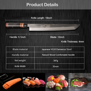 12 tommer Japansk Sashimi Sushi Køkken Kniv vg10 Damaskus Stål Skede Japan Chef Sushi Laks Fiske-Filetering Knive 4,1 G+