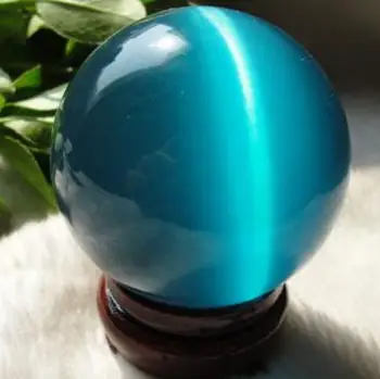 Quartz blue Cat Eye Crystal Healing Ball Sphere 50MM + Stand