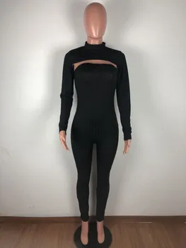 2020 Nye Efteråret Kvinde Buksedragt Sexy Style Model Solid-farve-Strik Europæiske og Amerikanske Pullover Rompers Bodysuit 2 delt Sæt