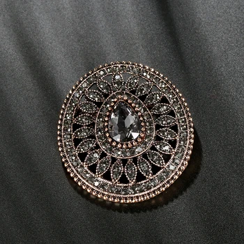 Kinel Nye Tyrkiske Grå Krystal Blomst Vintage Broche Pin-Kode Til Kvinder, Antik Guld Arabesque Rhinestone Broche Revers Tørklæde Broches