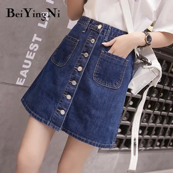 Beiyingni 2020 Mini Jeans Nederdel, Kvinde, Single-breasted Lommer Solid Smarte Streetwear Denim Nederdele Kvinders Plus Size BF A-linje Saia