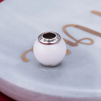 Hvid tridacna Buddhistiske hellige genstande 925 Sterling Sølv perler charms passer til armbånd & Armbånd TRBS001
