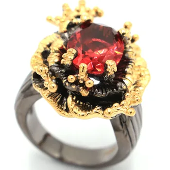 32x22mm Neo-Gotisk Ring for Kvinder Vintage Black Gold Skabt Rhodolite Granat Tanzanit Søde Kostume Smykker, Sølv Ringe