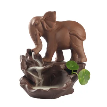 Elefant statue Vandfald Røgelse zen Tilbage flow Retro Keramiske skulpturer Tilbagestrømning Brænder Pande Røgelse Holder rolig buddhisme