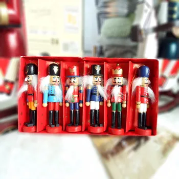 6stk Træ-Soldat Miniature Figurer Nøddeknækkeren Dukke Vintage Håndværk Dukke Nye År julepynt Hjem Dekoration
