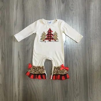 GirlyMax Vinter Baby Piger Juletræ Print Romper Spædbarn Barn Beige Tøj