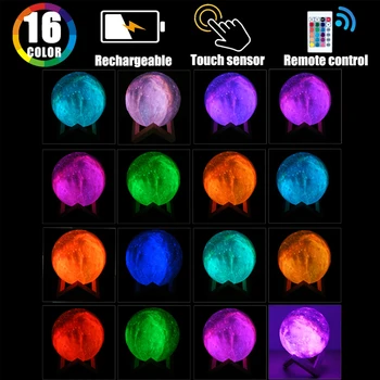 3D-Print-Moon Lamp Galaxy Moon Light Børn Nat-Lys 16 farveskift Touch og Fjernbetjening Galaxy Lys nytår Gaver