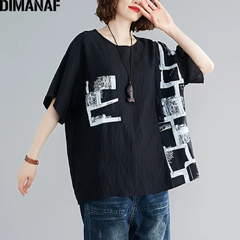 DIMANAF Plus Size T-Shirts Kvinder Tøj Sommeren Oversize Bomuld Grundlæggende Dame Toppe, t-Shirts Tunika Casual Løs Splejset Shirts Print