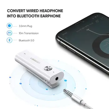Ugreen Bluetooth-5.0 Modtager 3,5 mm APTX LL AUX Adapter til Hovedtelefoner Højttaler Musik Trådløse Bluetooth-3.5 Jack Audio-Modtager