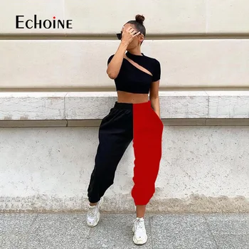Echoine 2020 kvinder Casual Bomuld høj talje sport patchwork joggere sweatpants fashion streetwear bukser bukser plus størrelse