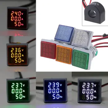 Digital 3i1 AC Voltmeter Amperemeter Frekvens Meter Indikator 60-500V 0-100A 20-75Hz 22mm Signal Lys med CT