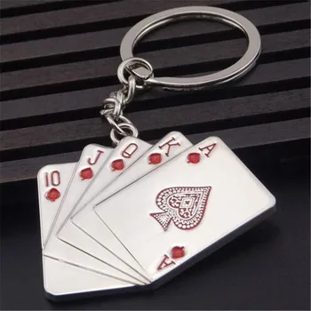 10 X Bil Style Metal Nøglering Royal Flush Poker Spillekort Nøglering nøglering Charme Smykker Til Kvinder, Mænd Tilbehør