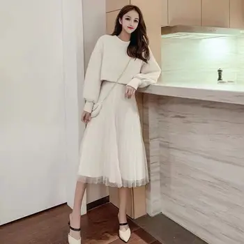 Kvinders koreanske version af 2020 populære mode, der passer Net garn slynge nederdel to-delt sæt