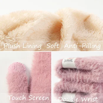 Christmas Winter Knitted Plush Gloves Female Windproof Plus Velvet Thick Cute Warm Gloves Fashion Elk Gloves