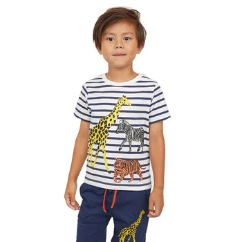 Hoppe meter Nye Fashion Baby Drenge Tees Applique Bomuld Kids T-shirts Dyr Stribe Børns Sommer Tøj Drenge Tops Tees