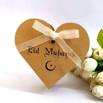 25pcs Laser Cut Hule Kærlighed Hjerte Chokolade Æske Med Bånd Glad Eid Mubarak Ramadan Fest Udsmykning DIY