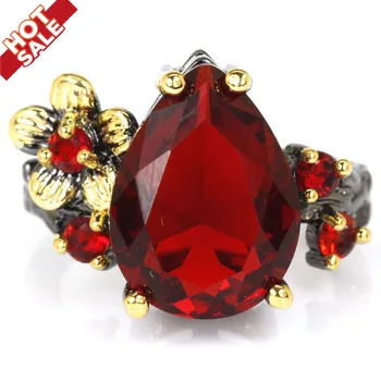 24x16mm Vintage Smykker Ring for Kvinder Gotiske Skabt Røde Blod Ruby Sort Guld Farve Gave Sølv Ringe