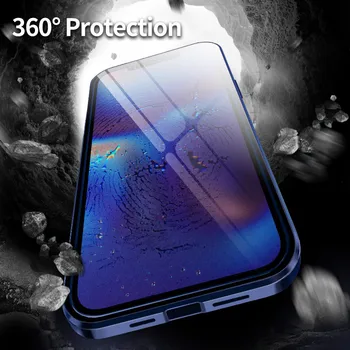 For iPhone-12 Pro Max antal 12ProMax Tilfælde Magnetisk Metal 360 Fuld Protector Dobbelt Hærdet glas-Pladsen Cover Til iPhone 12 Pro 12Pro
