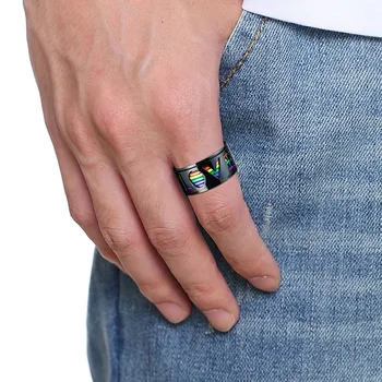 Black Titanium Stål Ring for Mænd LGBT-Regnbuen Farverige Bryllup Bands Ringe, Smykker Engros