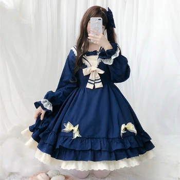 Japansk college style sweet lolita kjole vintage blonder sløjfeknude høj talje victoriansk kjole kawaii pige gothic lolita op loli cos