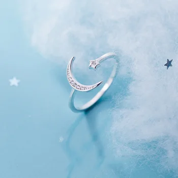 Trustdavis Virkelige 925 Sterling Sølv Mode Moon Star CZ Cocktail Åbning Ring For Kvinder bryllupsfest S925 Smykker DA1122