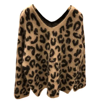Efteråret og Vinteren Mohair Sweater Kvinder Christma Sweater Trække Mode koreanske V-Hals langærmet Leopard Printet Pullover Toppe