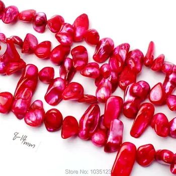 Høj Kvalitet 8-14mm Red Naturlige Ferskvands Perle Tand Form DIY Perler Løse Perler Strand 15