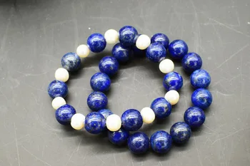 Blå LAPIS LAZULI /HVID PERLE glat rund 12mm armbånd 7,5 tommer FPPJ engros perler fantastiske natur