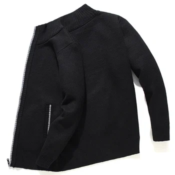 2020 Vinter Herre Solid Cardigan Sweater Casual Lynlås Strikket Sweater til Mand Stå Krave Tyk Mand Pels Fuld Cardigan Homme