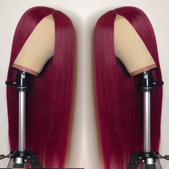 18-26inch Vin Rød Long Lace Front Wig Silky Straight 99j Syntheitc Paryk til Kvinder Cosplay Parykker For en Del Daglig Hovedbøjle Paryk