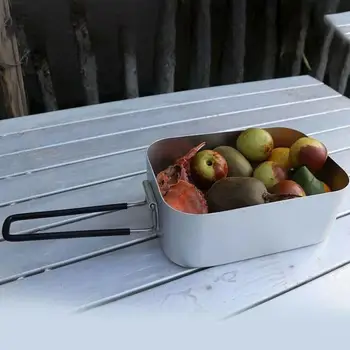 Aluminium Rektangulære Frokost Boks Foldbar Håndtag Af Metal Bento Mad Picnic Beholder Til Udendørs Camping Rejser Picnic