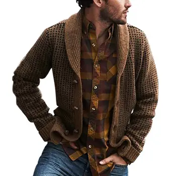 Sweater Mænd Strik 2020 Efteråret Vintage Plaid Trykt langærmet Sweater Toppe Western Stil Mænds Cardigans
