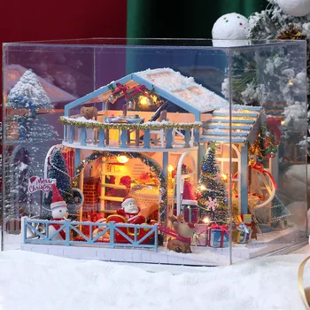 Jul DIY Dukke Hus, Træ-Miniature Dukkehus Møbler Kit Europæisk Stil Træ Hus, Fødselsdag, Gave Legetøj For Børn