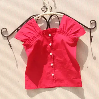 Piger Bluser NYE Sommer Børn Tøj Teenage Skole Toppe Bomuld Solid Rød Skjorte Tøj til Piger 12 År Cute Kid Bluse