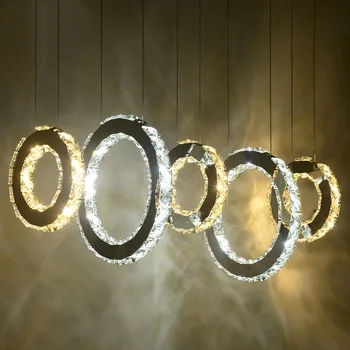 Moderne Runde Ring Krystal Pendel Spisestue Køkken Ø Suspenderet LED Krystal Lys Hængende Cirkel LED Pendel
