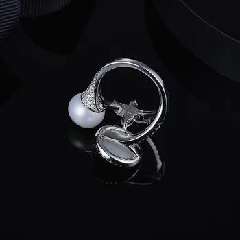 [MeiBaPJ]Mode Ægte 925 Sterling Sølv Ring Naturlige Ferskvands Perle Shell Bryllup Blomst Ring Fine Smykker