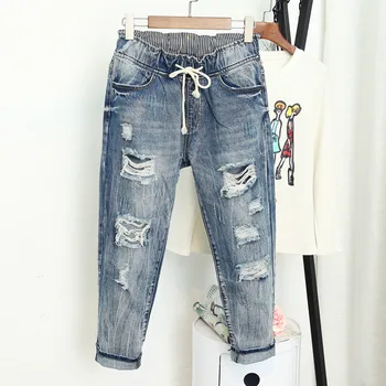 Sommeren Rippet Boyfriend Jeans For Kvinder Mode Løs Vintage Høj Talje Jeans Plus Size Jeans 5XL Pantalones Mujer Vaqueros Q58