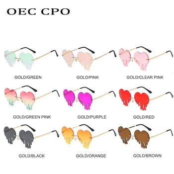 OEC CPO Vintage Uindfattede Solbriller Kvinder Mode Hjerte Form Solbriller Til Kvinder Nye Pink Grønne Nuancer Briller Mænd Brillerne O720
