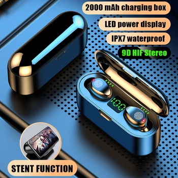 Trådløse Hovedtelefon Bluetooth-V5.0 F9 TWS Trådløse Bluetooth Hovedtelefoner LED-Display Med 2000mAh Power Bank Headset Med Micphone