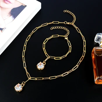 Luksus Mærke Guld Armbånd Stor Krystal Armbånd Simpel Kæde Link Armbånd Til Kvinder Mode Smykker