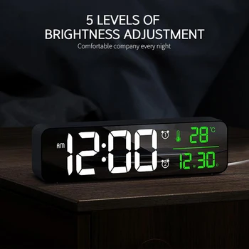 10 Tommer Digital Vækkeur LED Display Temp & Date Kalender AM/PM vægur 2 Alarmer Bruser Dekoration