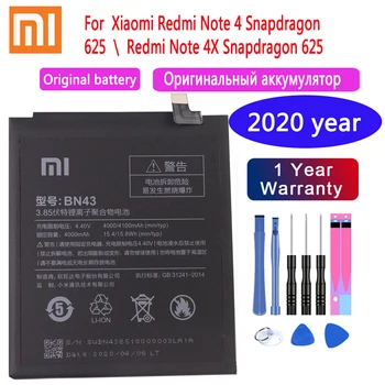 Oprindelige Udskiftning Mobiltelefon Batteri 4000mAh BN43 For Xiaomi Redmi Bemærk, 4X / Note 4 globale Snapdragon 625 Telefonens Batteri