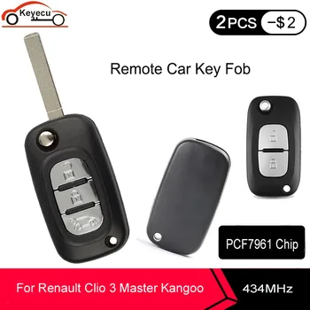 KEYECU 434MHz PCF7961 Chip Flip Folde Fjernbetjeningen Bil Key Fob 2 / 3-Knappen for Renault Clio 3 Master Kangoo Vind Twingo 2006-2017