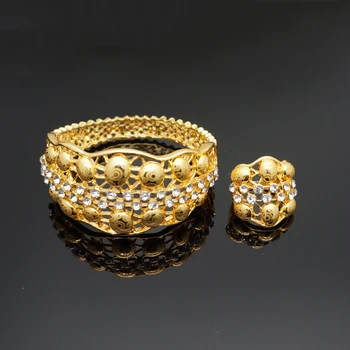 Guld plating armbånd fine smykker sæt store bangle ring NYT design rhinestone armbånd