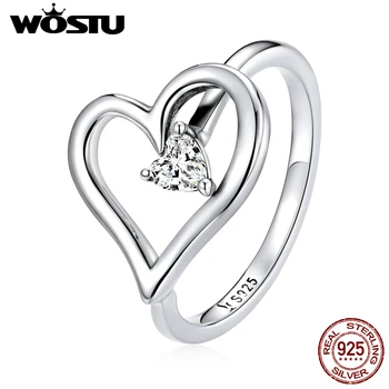 WOSTU Oprindelige 925 Sterling Sølv Blændende CZ Simpelt Hjerte Kærlighed Ringe Til Kvinder Bryllup Fingre Sølv 925 Smykker CQR700