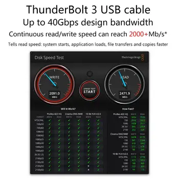 PD 60W Thunderbolt-3 kabel Certificeret 40Gbps Type C til C USB-Hurtig USB-C til Macbook Pro Hurtig Opladning Data Kabel med Emark Chip