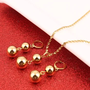 Hot Fashion Guld Farve Bold Perle-Perler, Øreringe, Vedhæng Smykker Sæt Halskæde Til Kvinder