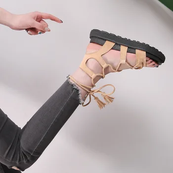 Sommer sandaler 2019 nye vilde flad bund ankel rem komfort muffin platform mode Romerske kvinder sko gladiator sandal